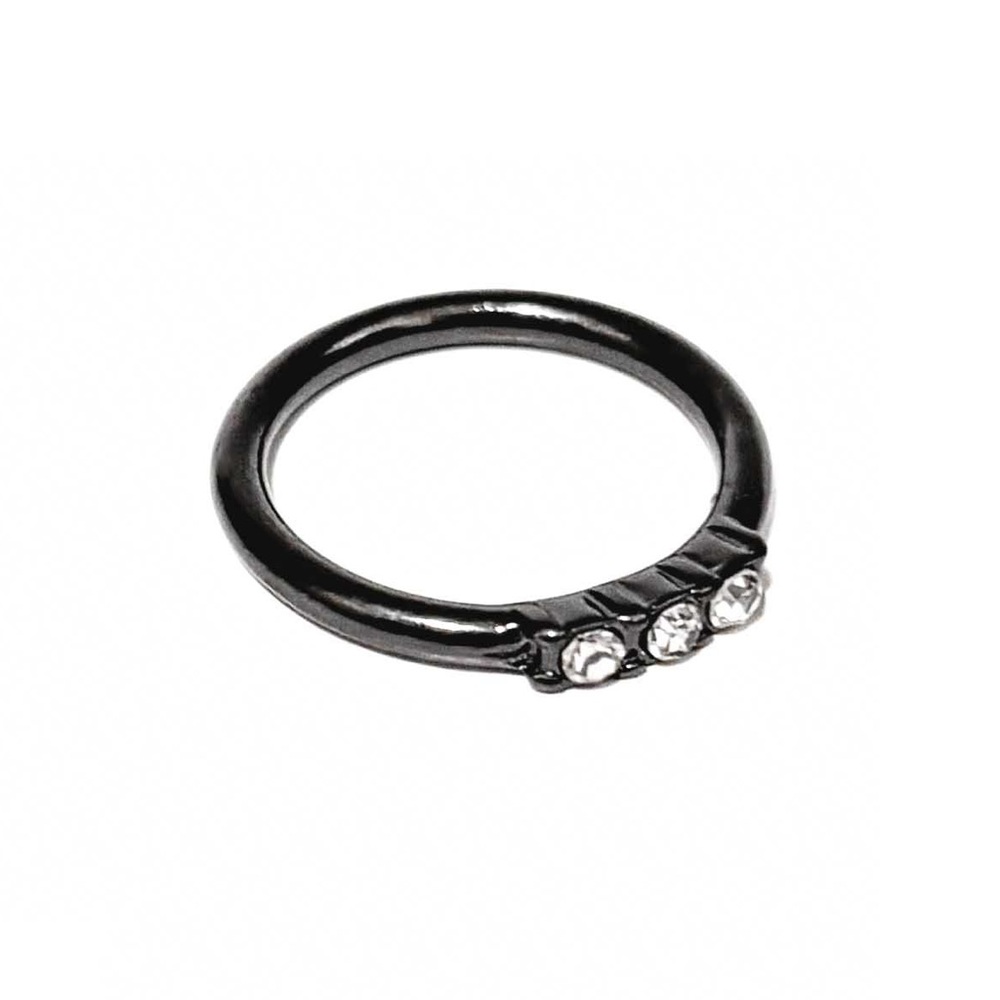 NEW - Gunmetal & Rhinestone Punk Rock Goth Glam Ring - Size 6